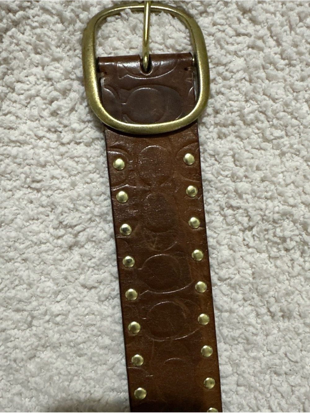 Vintage Signature Coach Wide Leather Brown Belt With Gold Studs,M - Picture 5 of 6